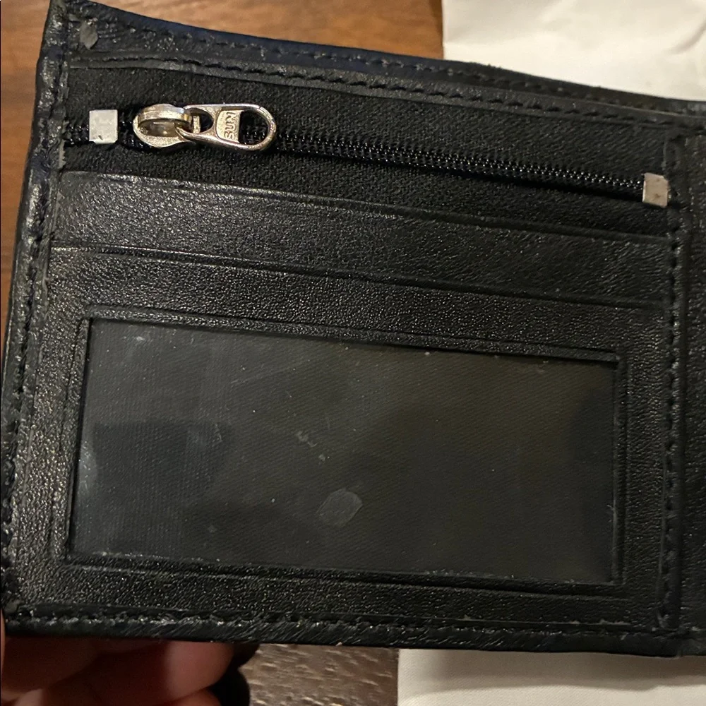 Black Leather Wallet Genuine Leather Billfold With zipper Pockets  Snap Closure